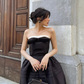 Black A Line Strapless Satin Prom Dress Evening Homecoming Dress with Bow SH1840