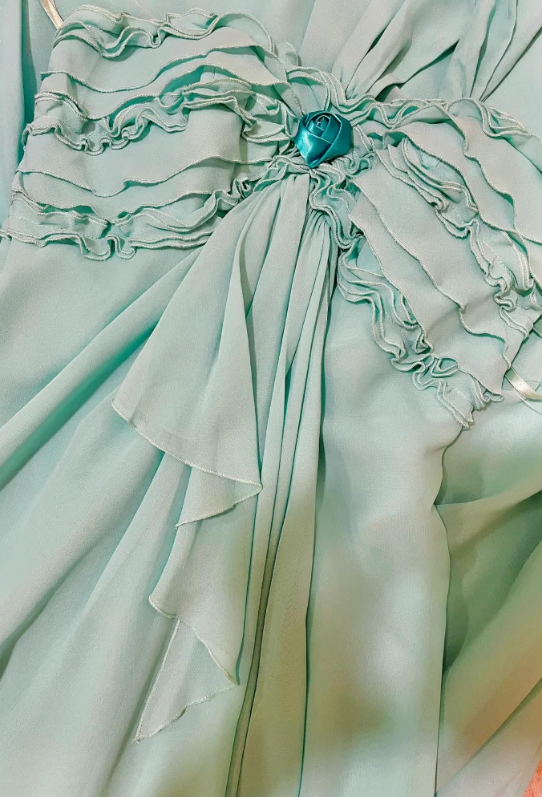 Gentle Blue A Line One Shoulder Ruffle Chiffon Long Prom Dresses SH4631