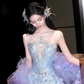 Dreamy Purple Ball Gown V Neck Exquisite Beaded Organza Long Prom Dress SH5032