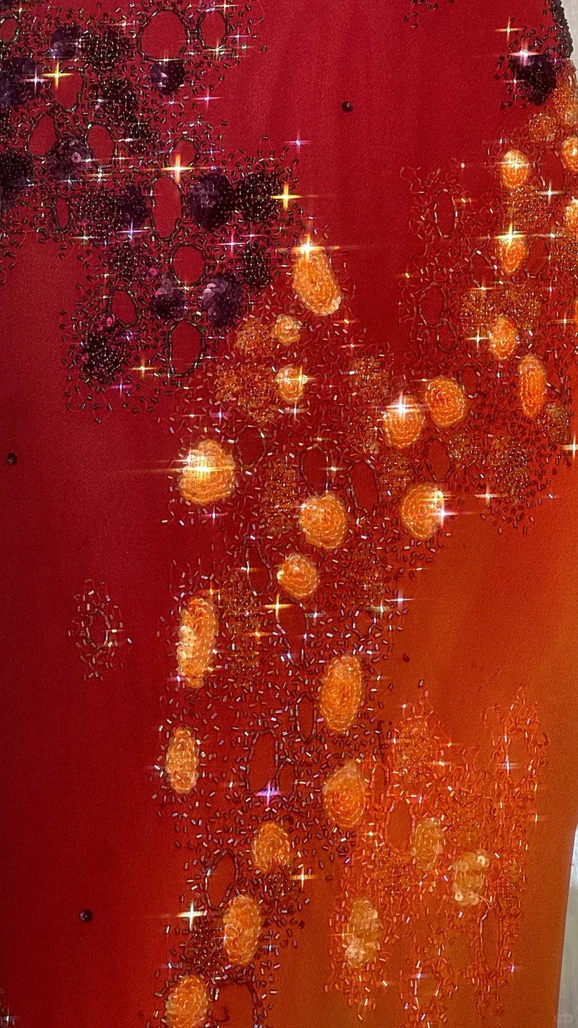 Exquisite Burgundy Orange Floral Beaded Ball Gown Long Chiffon Date Dress Evening Dress SH3433