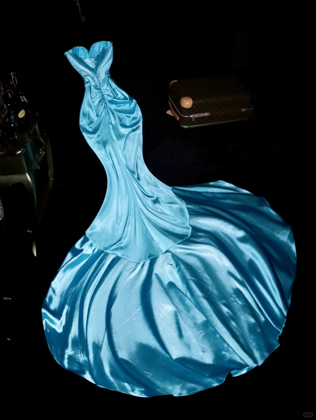 Retro Mermaid Sweetheart Neck Beaded Yellow Blue Satin Prom Dress Evening Dress SH3178