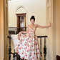 Princess A Line Spaghetti Strap Print Floral Satin Prom Dress 16th Birthday Dress SH3982