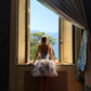 Cute Blue Print Floral A Line Strapless Ruffle Chiffon Short Homecoming Dress Outfits SH6494
