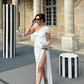 Flowy White Sheath One Shoulder Chiffon Slit Long Prom Dress Party Dress SH6425