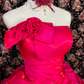 Vintage Hot Pink Ball Gown Strapless Pleated Satin Prom Dress Sweet 16 Dress SH5798