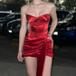 Strapless Red Satin Velvet Sheath Short Party Dress Homecoming Dress SH1435
