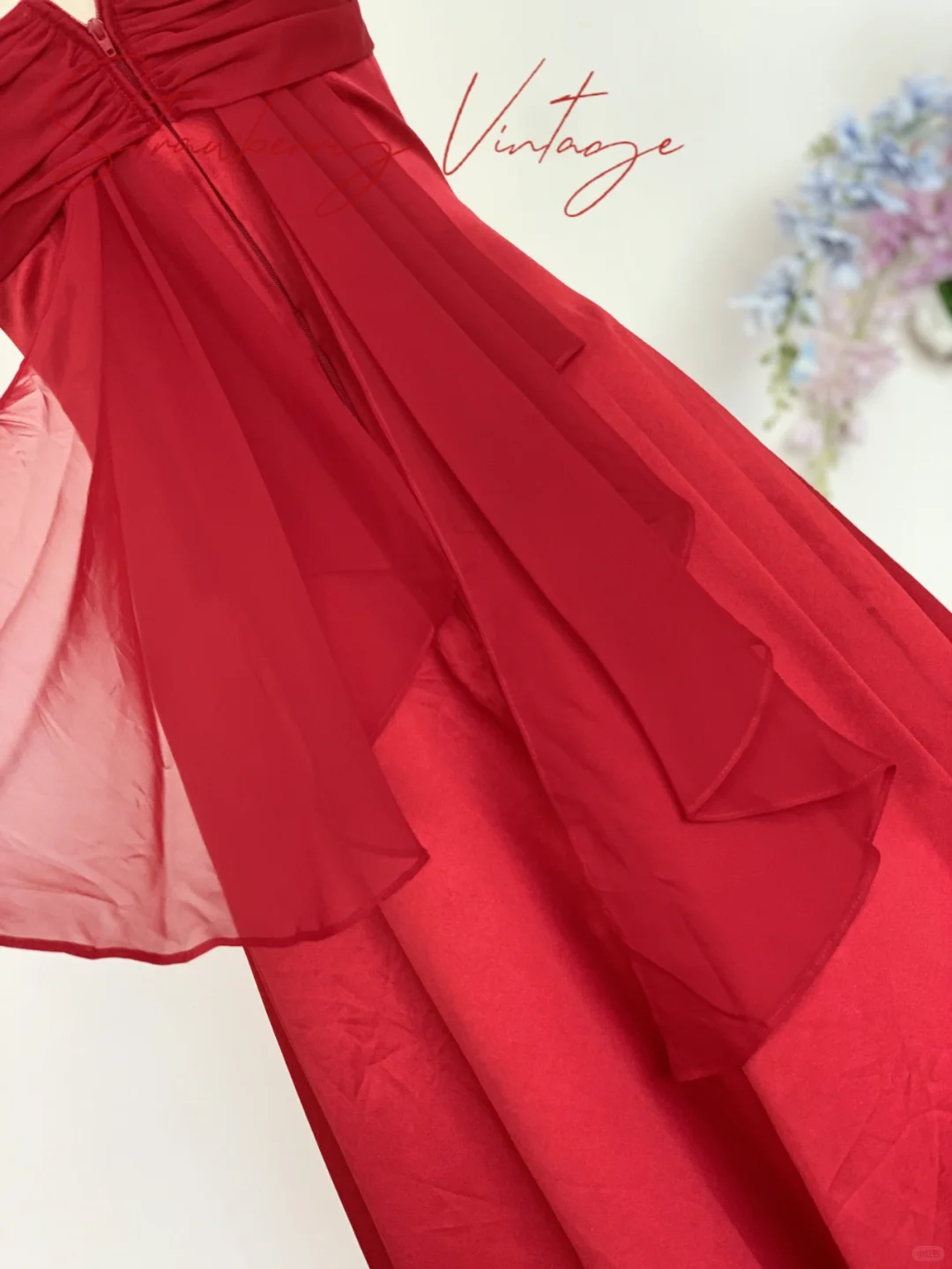 Vintage Red Simple A Line Spaghetti Strap Chiffon Satin Prom Dress Outfits SH4953