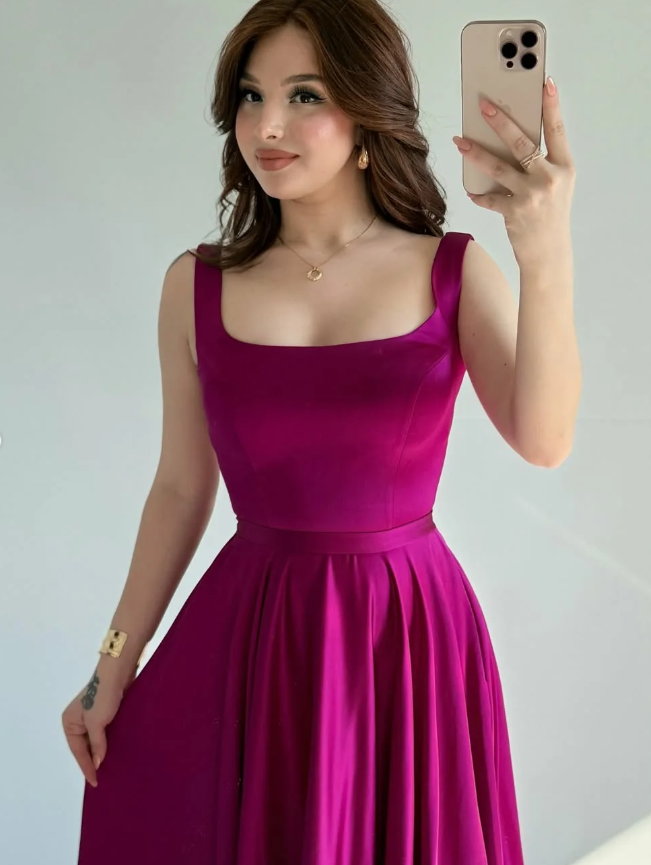 Simple Pink A Line Spaghetti Straps Satin Prom Dress Date Dress SH5550