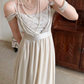 Pretty A Line Spaghetti Straps Beaded Satin Long Prom Dress Evening Dress SH6053