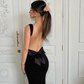 Sexy Sheath Strap Bow Pink Satin Open Back Long Prom Dress Graduation Prom Dress SH2616