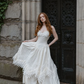 Vintage Ivory A Line Straps Lace Appliques Satin Long Wedding Dress SH6095