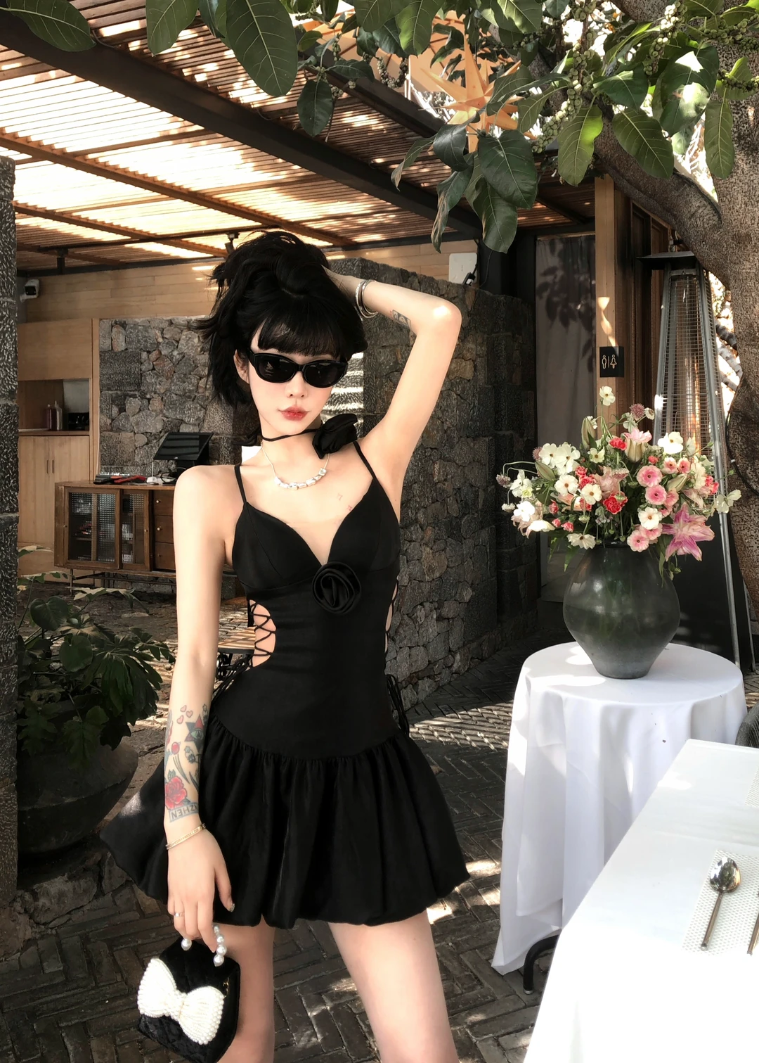 Sexy Black A Line Spaghetti Strap Satin Short Homecoming Dress Outfits SH5833