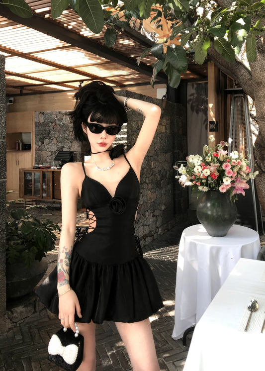Sexy Black A Line Spaghetti Strap Satin Short Homecoming Dress Outfits SH5833