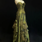 Vintage Green Mermaid Strapless Appliques Floral Satin Long Prom Dress SH5424