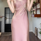 Pink Pretty Mermaid Spaghetti Strap Satin Prom Dress Evening Dress Formal Dress SH4084
