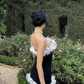 Sexy Classic White-Black Sheath Strapless Satin Short Homecoming Dress Outfits SH5478
