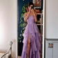 Sexy Red Chiffon Tiered Long Prom Dress A Line Slit Evening Dress SH1495