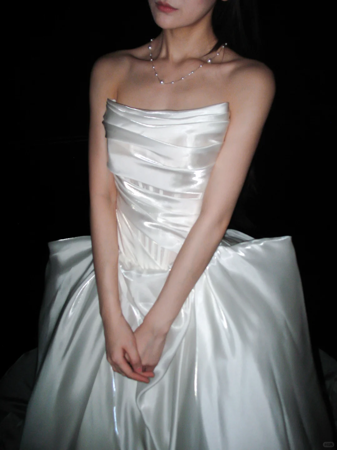 Pretty Ball Gown Strapless Corset Pleated White Satin Long Wedding Dress SH8893