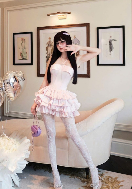 Gentle A Line Halter Light Pink Layered Satin Short Homecoming Dress SH3259