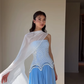 Beautiful Blue A Line Strapless Exquisite Beaded Chiffon Long Prom Dress Evening Dress SH6750