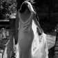 Backless Elegant A Line Straps White Satin Long Sweep Wedding Dress SH5217