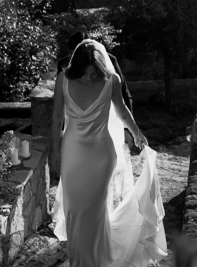Backless Elegant A Line Straps White Satin Long Sweep Wedding Dress SH5217