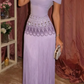 Elegant Lake Blue A Line Beaded Tassel Satin Prom Dress Evening Dress SH7257