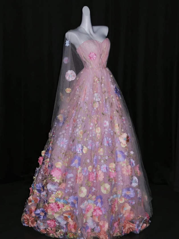 Sweety Ball Gown Sweetheart Neck Pink Embroidery Tulle Prom Dress Quinceanera Dress SH7166