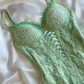 Green A Line Spaghetti Strap Lace Chiffon Evening Dress Party Dress SH3424