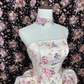 Vintage Pink Print Floral Apricot Satin Prom Dress Party Evening Dress SH5693