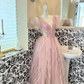 Classic Pink A Line V Neck Beaded Tulle Long Party Dress Prom Dress Formal Dress SH3850
