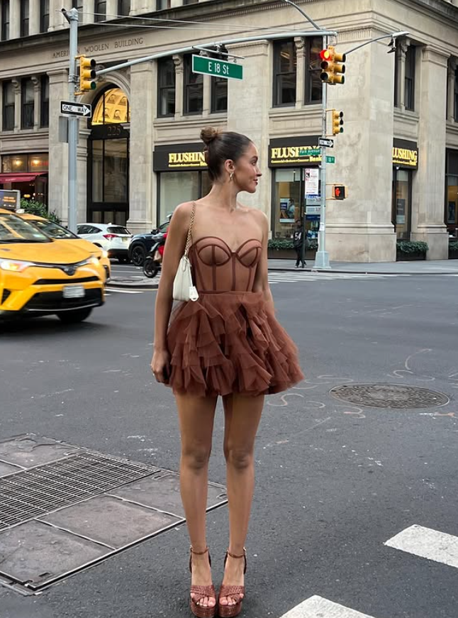 Cute A Line Sweetheart Neck Layered Brown Tulle Short Homecoming Dress SH4818
