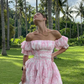 Sweety Pink A Line Off the Shoulder Print Chiffon Short Homecoming Dress Outfits SH6495