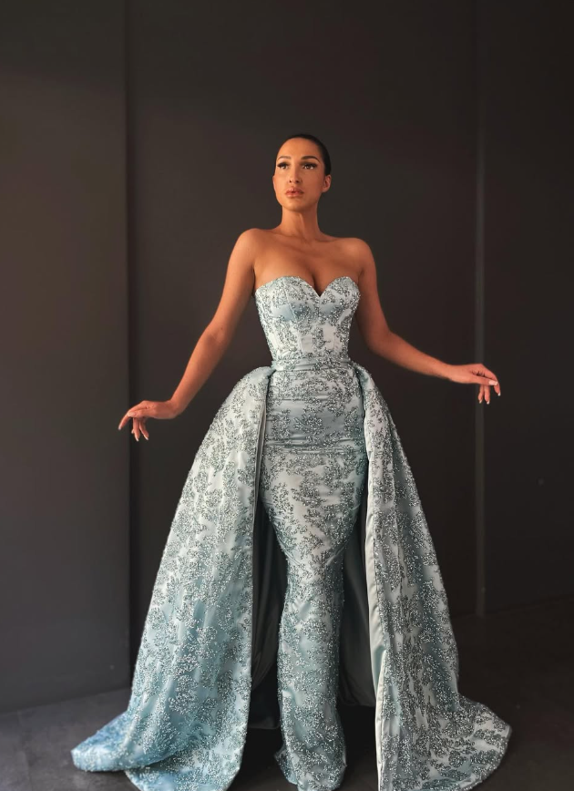 Shiny Baby Blue Sheath Sweetheart Neck Sequin Satin Prom Dress Evening Dress SH6125