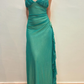 Vintage A Line Spaghetti Strap Rhinestone Green Chiffon Prom Dress Evening Dress SH2204