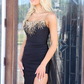 Sexy Sheath Strapless Gold Beaded Black Satin Long Prom Dress Evening Dress SH6825
