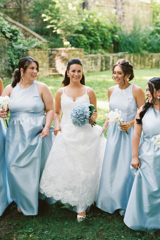 High Neack Ice Blue A Line Bridesmaid Dress SH6556