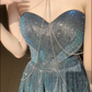 Shiny Blue A Line Sweetheart Neck Sequin Graduation Ball Gown 18th Birthday Dress with Slit SH4989
