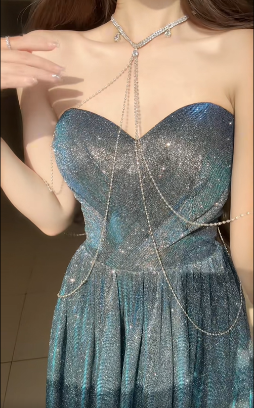 Shiny Blue A Line Sweetheart Neck Sequin Graduation Ball Gown 18th Birthday Dress with Slit SH4989