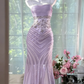 Light Apricot Mermaid Spaghetti Strap Beaded Chiffon Prom Dress Wedding Guest Dress SH4327