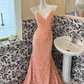 Shiny Orange Mermaid Spaghetti Strap Sequin Open Back Evening Dress Prom Dress SH3845