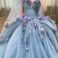 Blue Floral Ball Gown Sweetheart Neck Exquisite Beaded Tulle Long Prom Dress SH5031