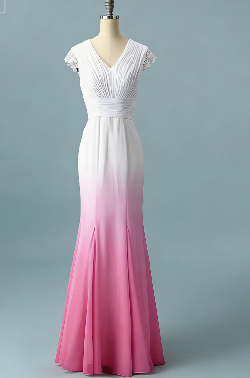 V neck Ombre Formal Prom Dress, A Line Wedding Party Gown T1824