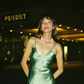 Charming Sheath Spaghetti Strap Green Satin Prom Dress Evening Dress SH2083