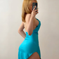 Hot Sheath Spaghetti Strap Blue Satin Mini Dress Homecoming Dress Outfits SH6871