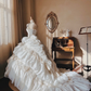 Stunning Retro Ball Gown Strapless Lace Applique Layered Satin Wedding Dress Prom Dress SH5889