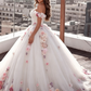 Off Shoulder Tulle Ball Gown Wedding Dresses Floral Flowers Beaded P5461