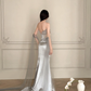 Gorgeous Mermaid Strapless Beaded Silver Satin Tulle Long Evening Dress Ball Gown SH3490