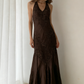 Vintage Mermaid Sleeveless Halter Brown Long Prom Dress SH1378