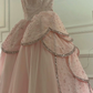 Pink A Line Strapless Tiered Beaded Tulle Party Dress Evening Dress Ball Gown SH2819